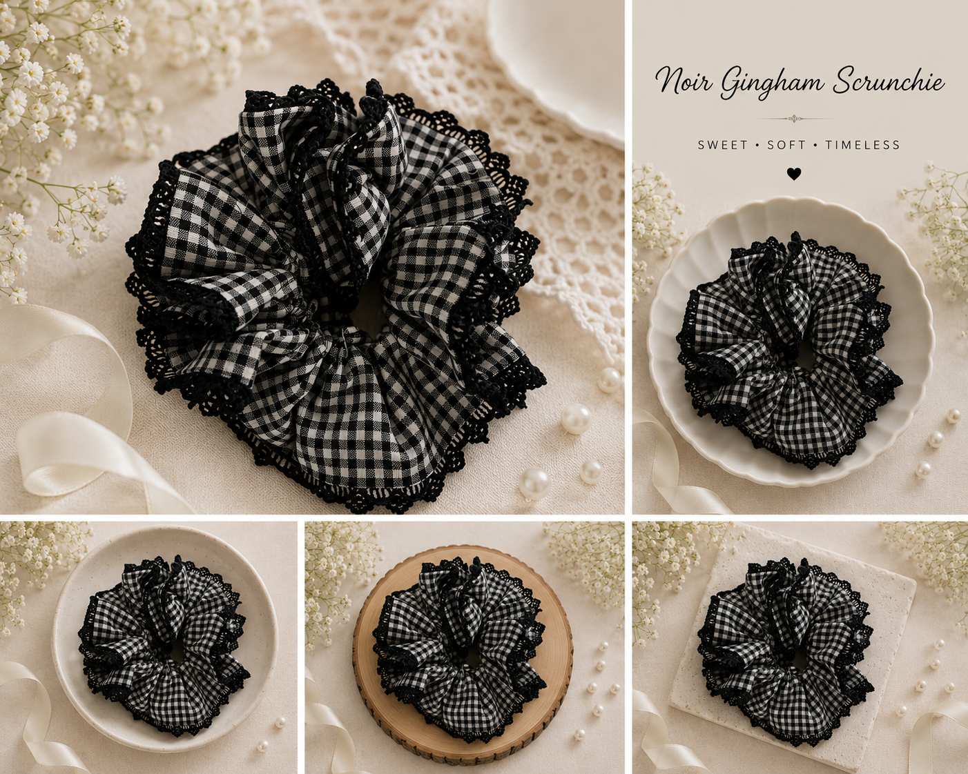 Noir Gingham Scrunchie